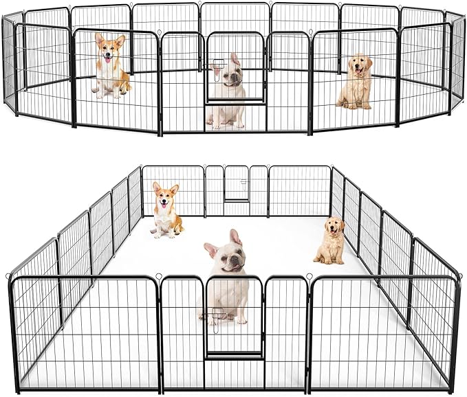 DUMOS Dog Playpen Indoor, Metal 24 Inch 16 Panels Foldable Pet Fence by DumosLifestyle