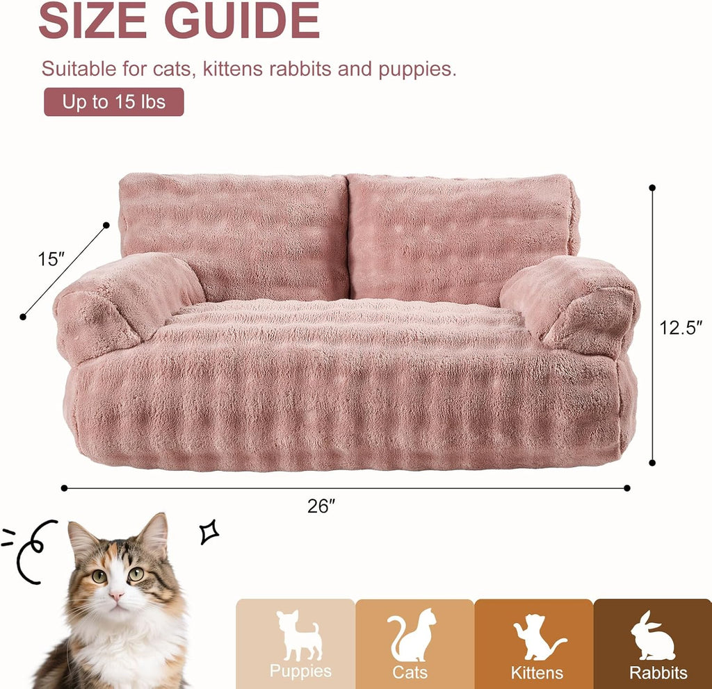 Cat Couch Bed, Cute Pet Sofa for Indoor Cats, 26"x15", Dusty Pink