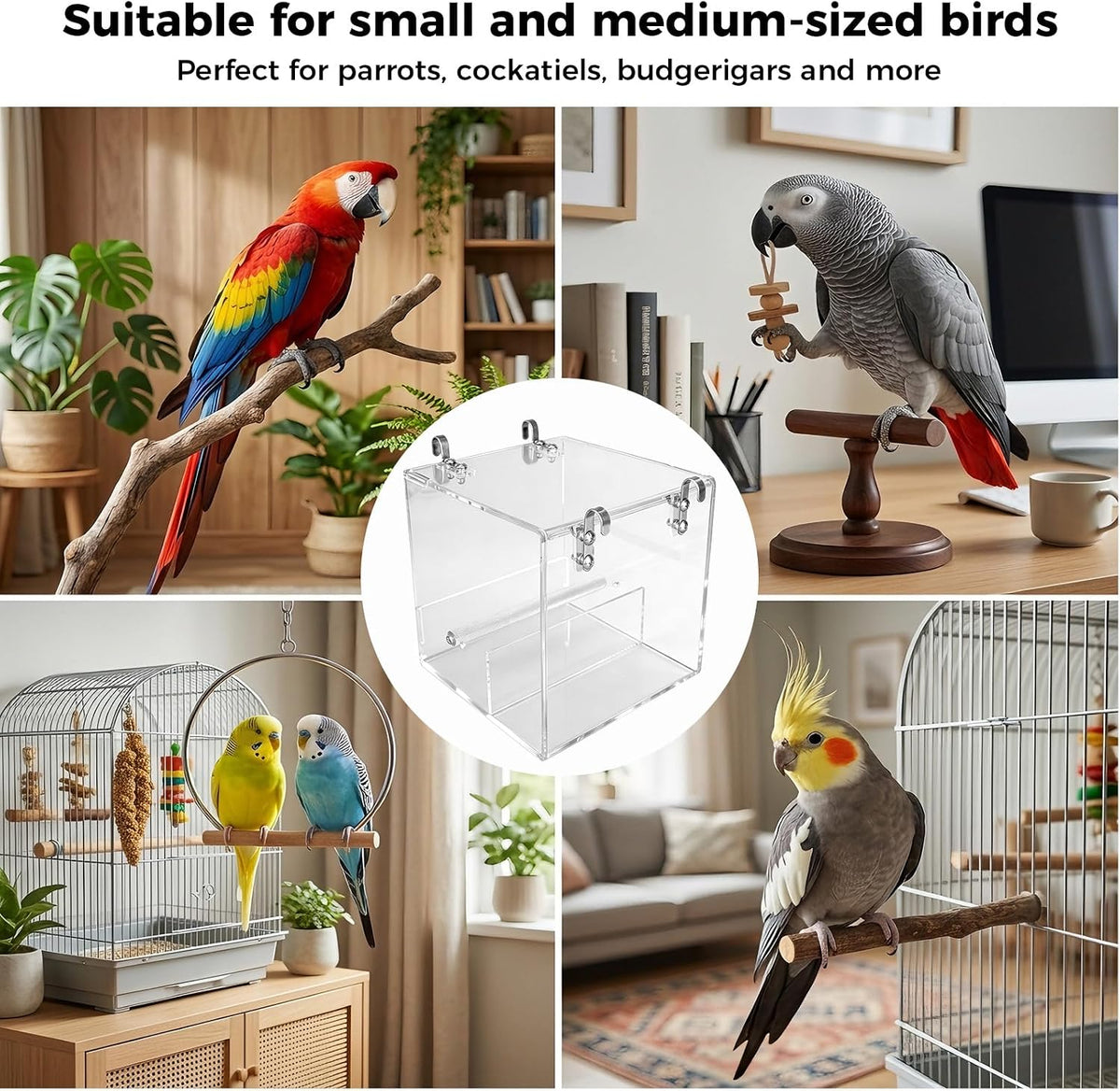 NQEUEPN Bird Cage Feeder, Clear Acrylic Clear Bird Food Feeder