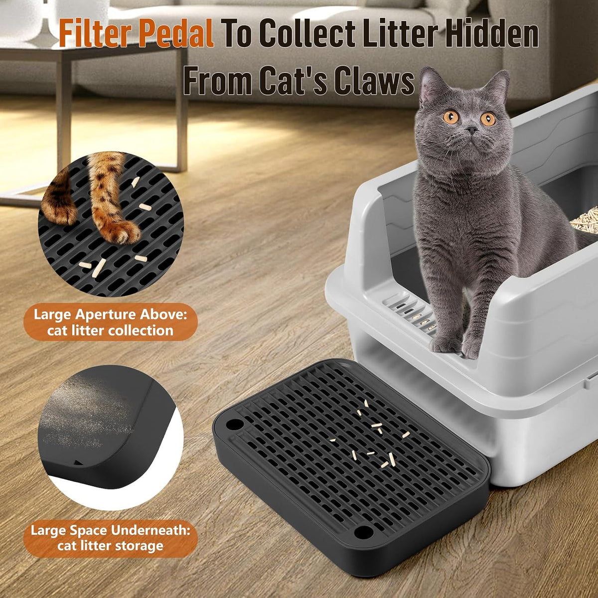 Cat Litter Box Step with Filter Function, Non-Slip Cat Step, Black