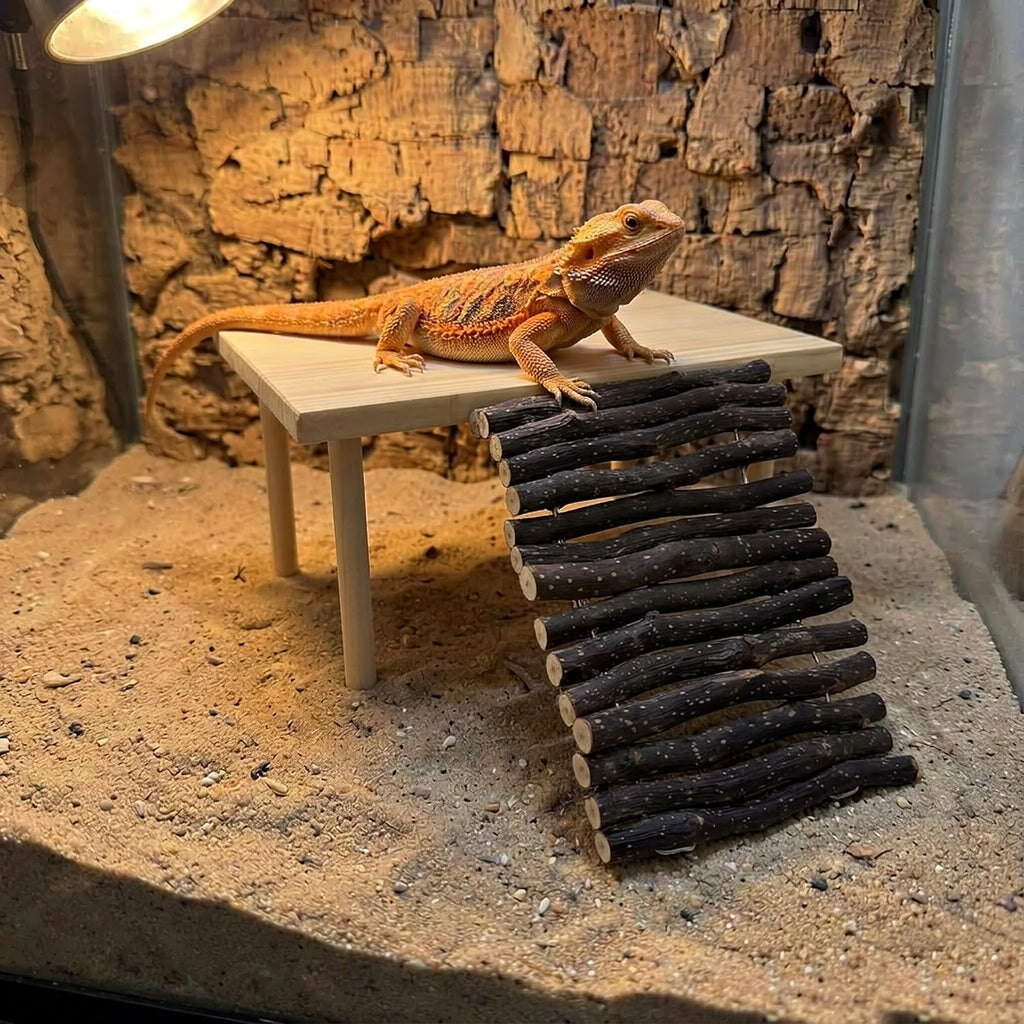 VCEPJH Wooden Bearded Dragon Basking Platform with Climbing Ramp, L