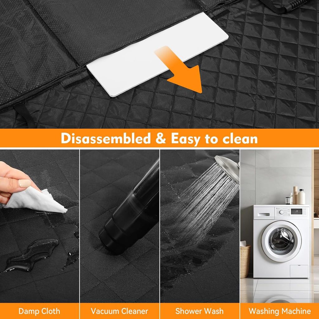 Back Seat Extender for Dogs,Hard Bottom Car Seat Waterproof Car Seat Cover for Dogs with Mesh Window, Anti-Scratch Nonslip Pet Car Seat Protector(Black,for Car/SUV/Small Truck)