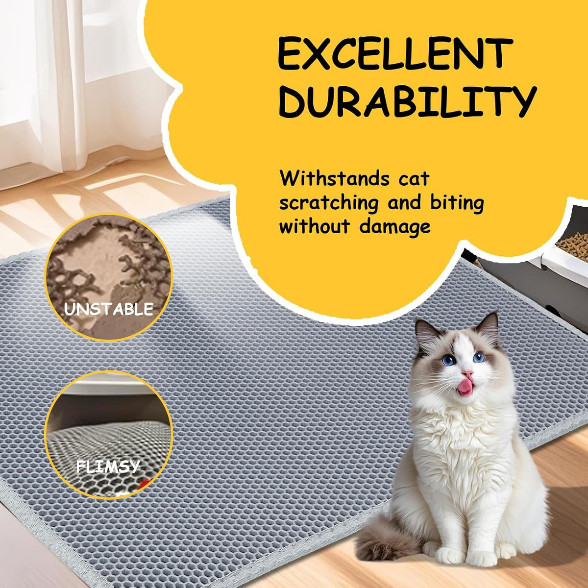 Cat Litter Mat, Litter Box Mat, Large Double Layer Waterproof Proof Trapping mat, Non-Slip Design, Kitty Litter Rug, Cat Supplies, Easy to Clean, 24x15 Inch, Grey, Pack of 1