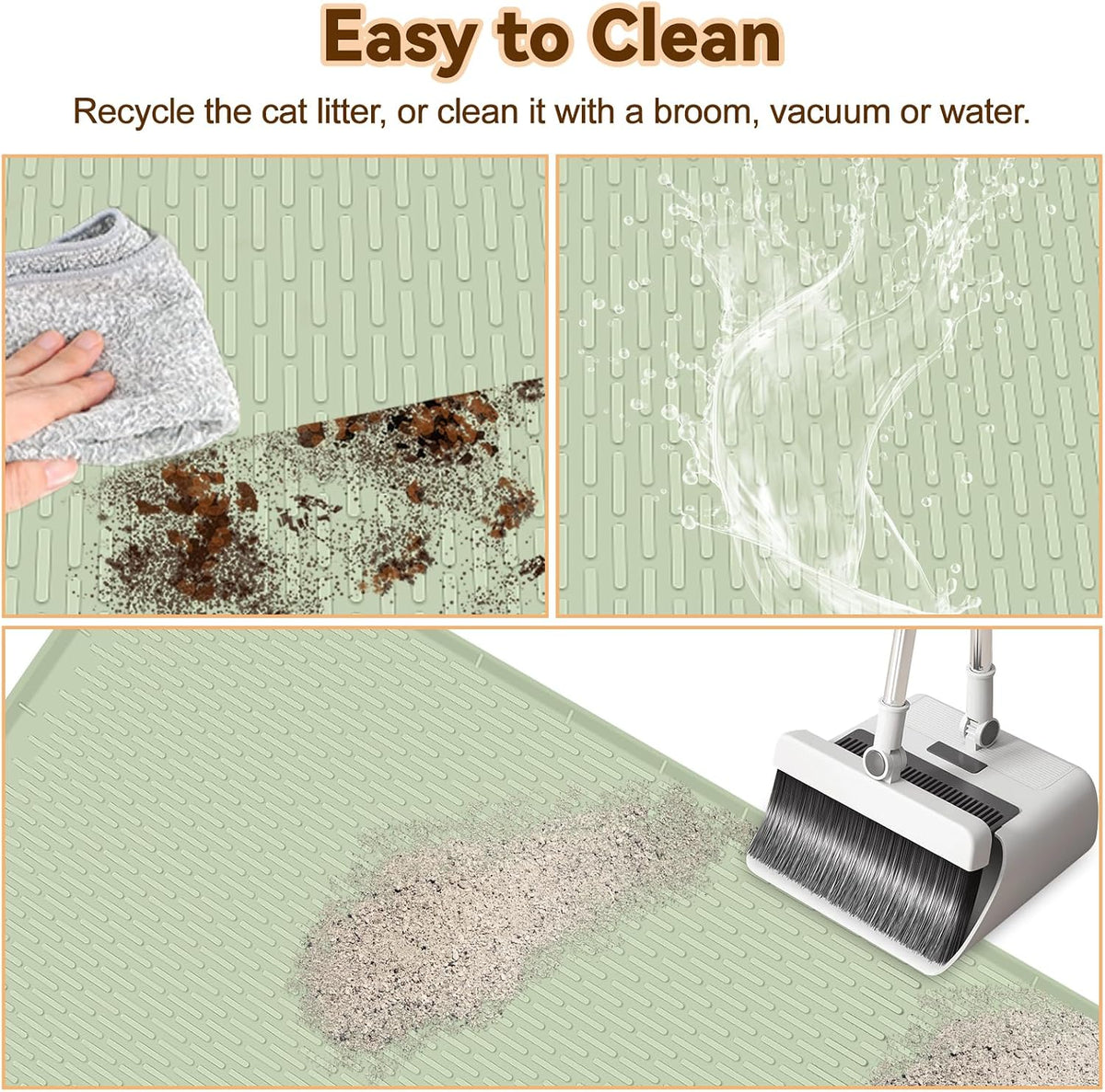 Rolcoassun Silicone cat Litter mat, 34" x 22" Litter Tray mat, Light Green