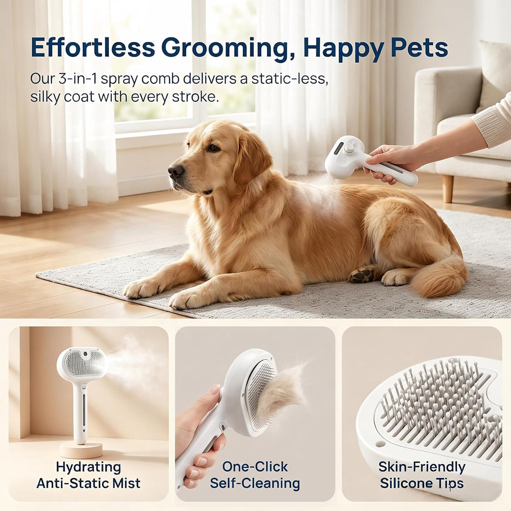 Steam Spray Pet Brush Dog Cat Grooming Comb For Shedding Floating Hair
