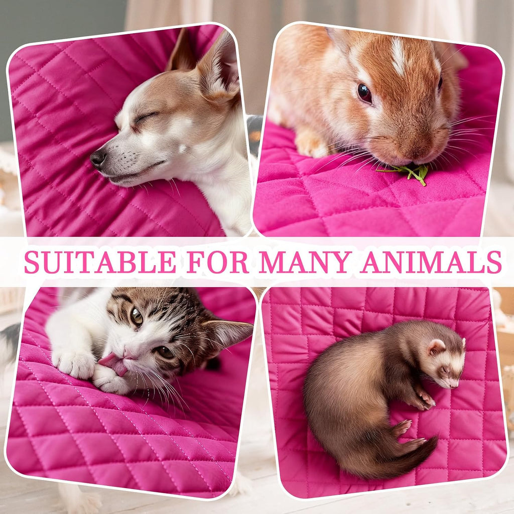 Beeveer 7 Pcs Winter Ferret Cage Liner Set Washable Ferret Pads Bedding Cage Accessories for Small Animals Hamster Rats Chinchillas Hedgehogs Guinea, Stain-Resistant Material(Light Pink)