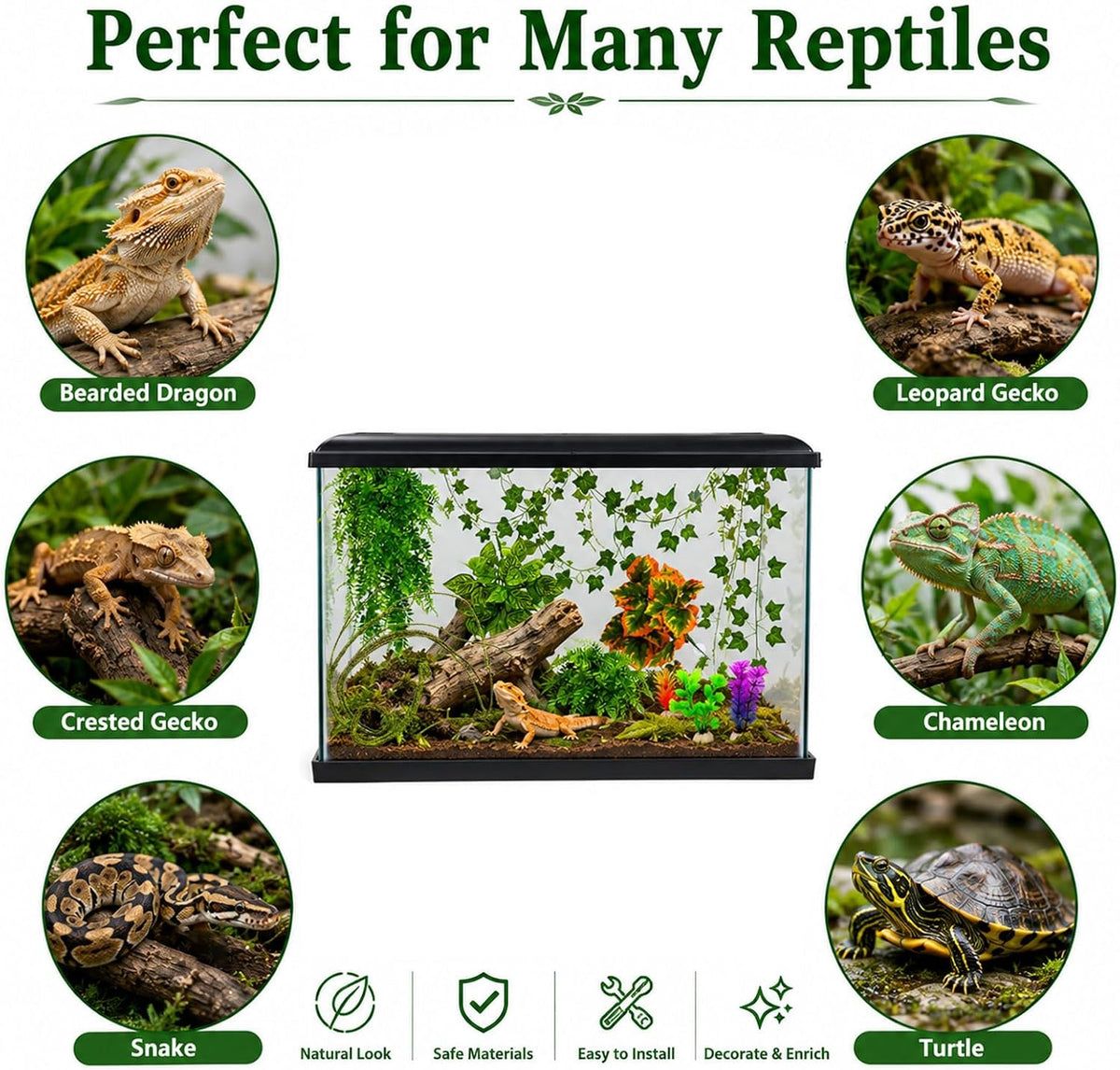Bearded Dragon Tank Accessories: Artificial Plants Terrarium Decor Habitat