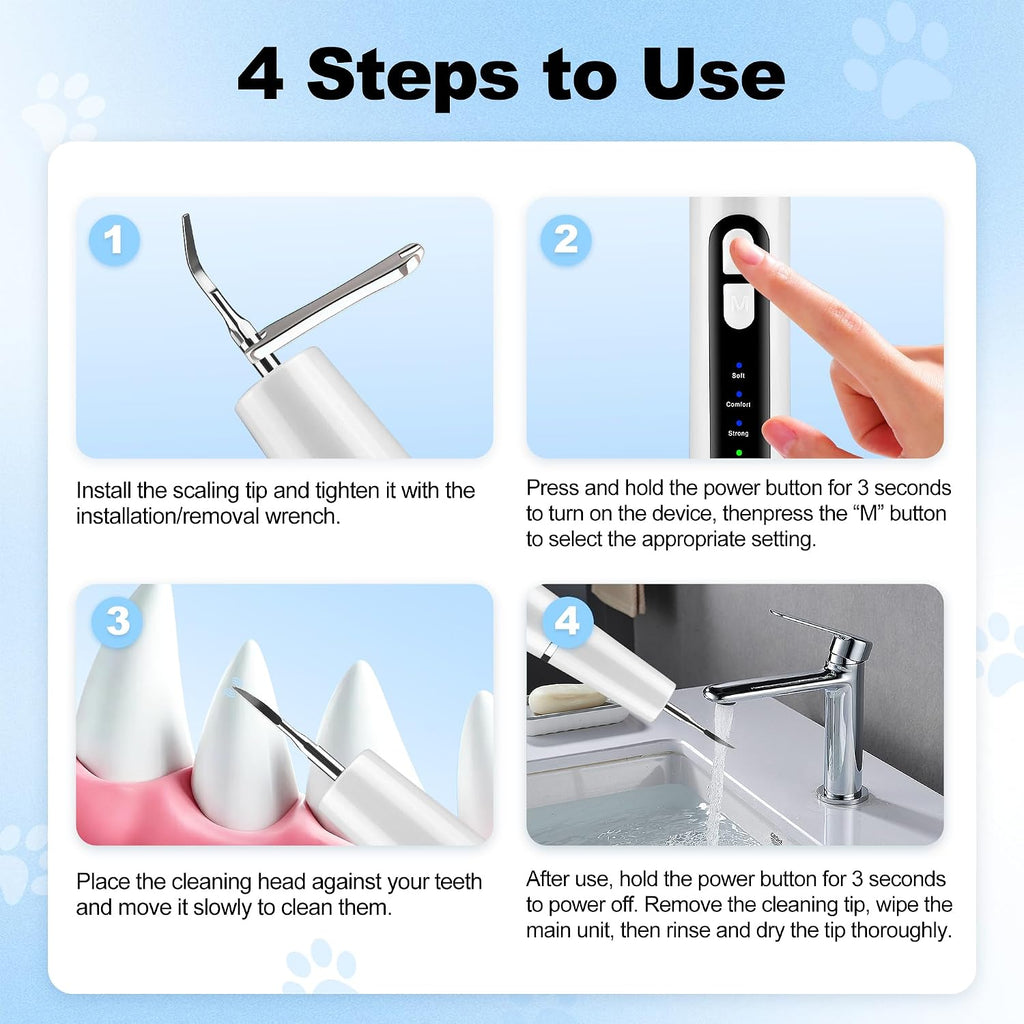 Ultrasonic Dog Teeth Cleaner Kit, Smart Sensor Pet Plaque & Tartar Remover for Dogs & Cats, Adjustable Modes Teeth Cleaning Tool with LED Light, IPX5 Waterproof USB Rechargeable Dog Dental Care Kit