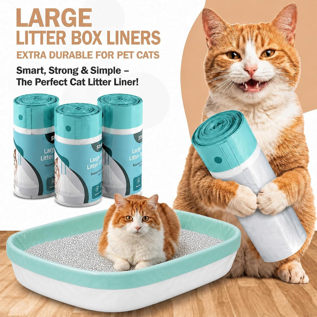 Extra Thick Jumbo Cat Litter Box Liners 36x19 Inches, 25 Bags
