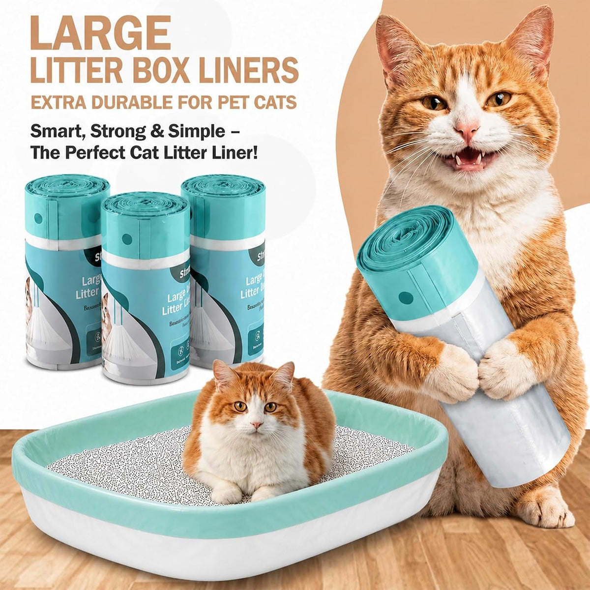 Extra Thick Jumbo Cat Litter Box Liners 36x19 Inches, 25 Bags
