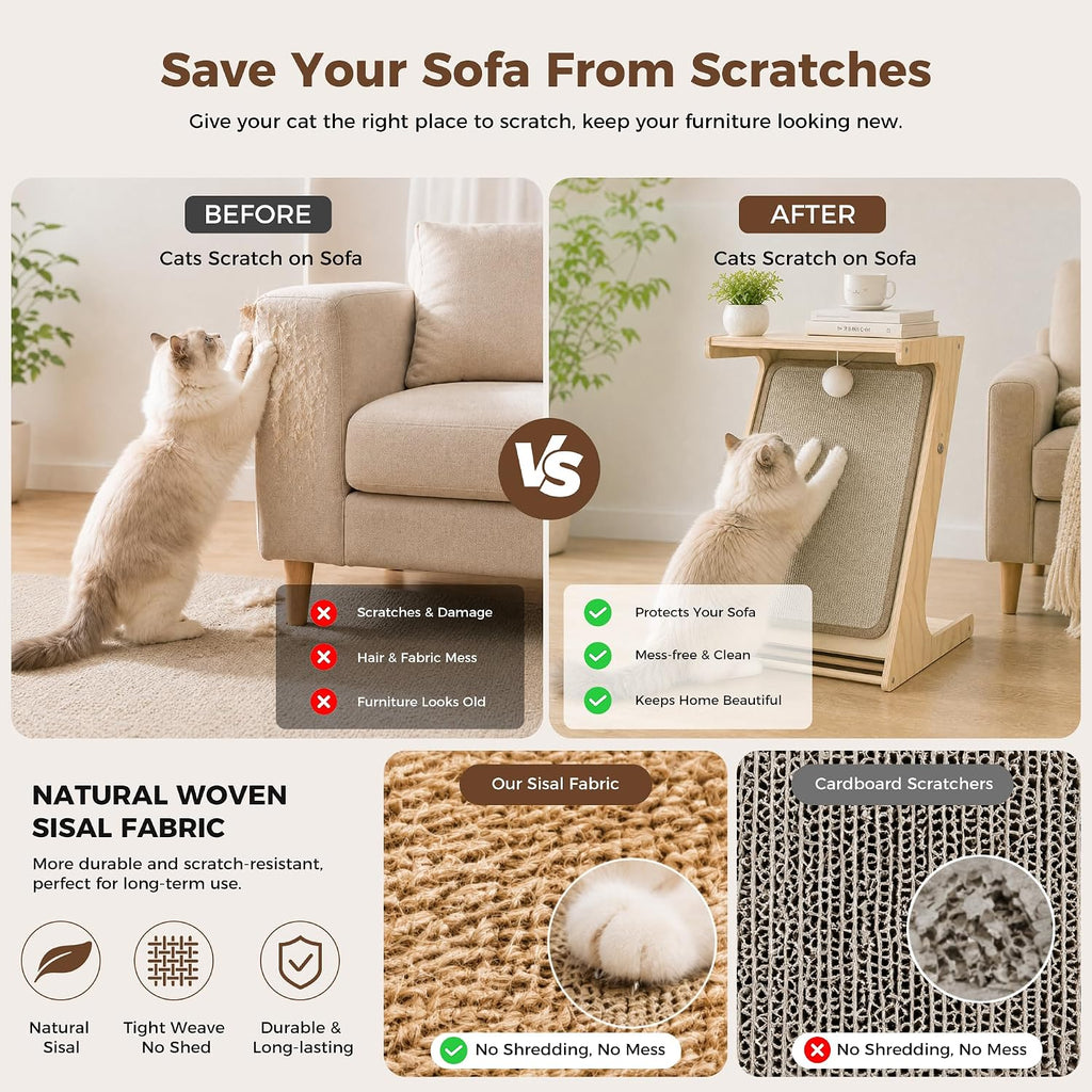 Cat Scratching Post Z-Shaped Cats Scratcher Side Table for Couch Sofa