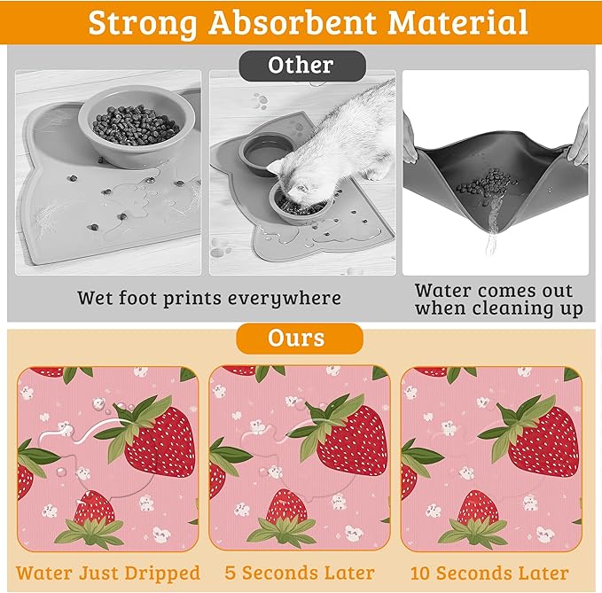Dog Bowl Mat, Strawberry Pet Feeding Mat - Image 3