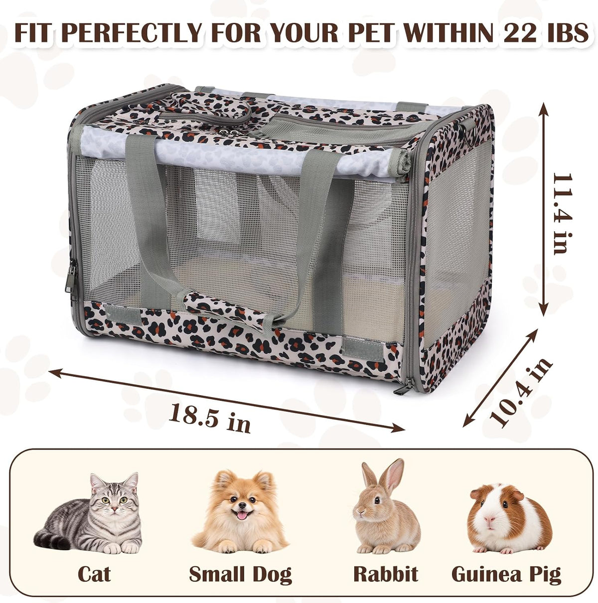 Cat Carrier for Large Cats Up to 20 lbs, Soft-Sided Pet Carrier with Top Load & Roll-Up Flap, 4-Sided Breathable Mesh, Collapsible Washable Travel Carrier for Cats & Small Dogs, Vet Visits, Car Travel