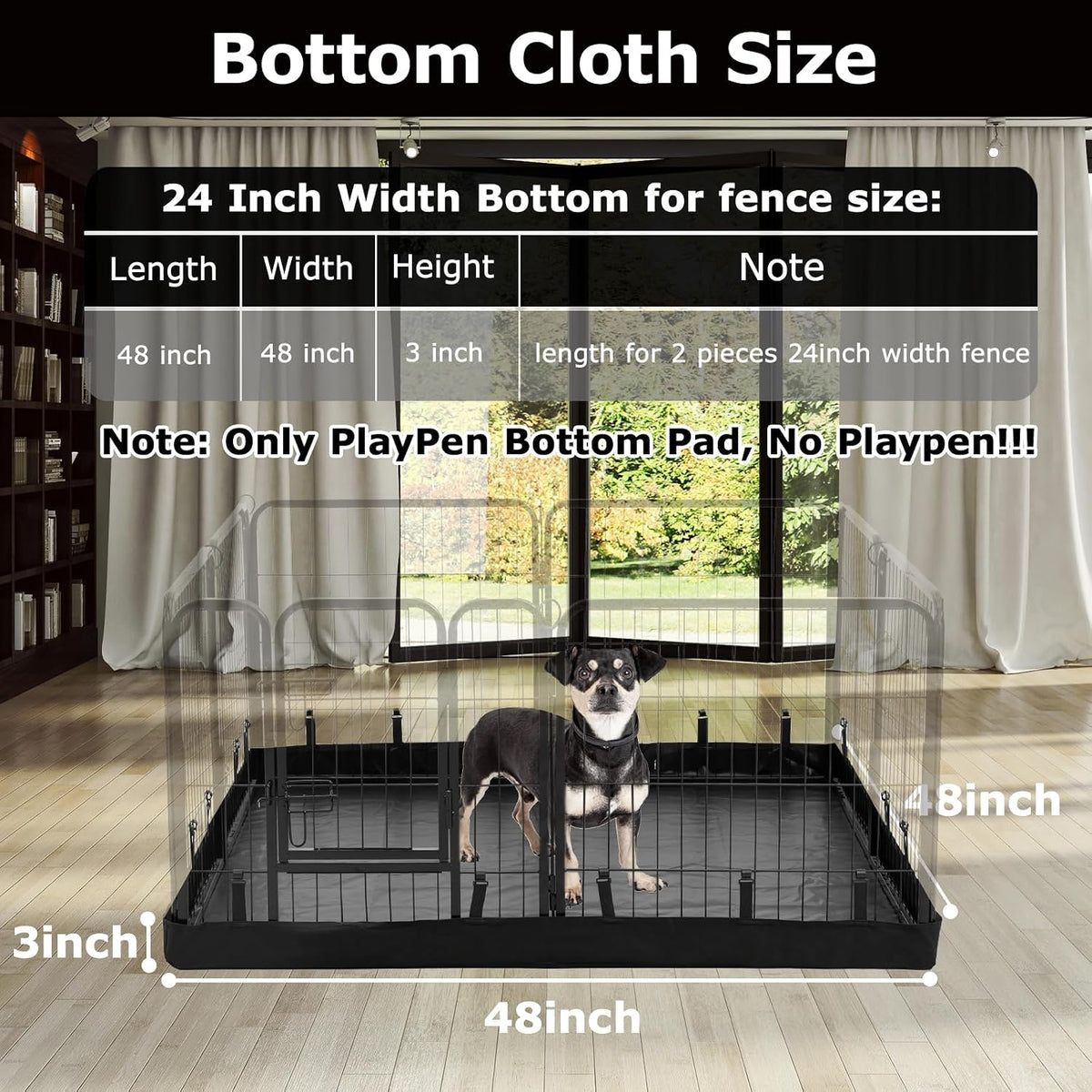 PJYuCien Square Playpen Bottom Pad for 24'' Width 8 Panel Pen, Black