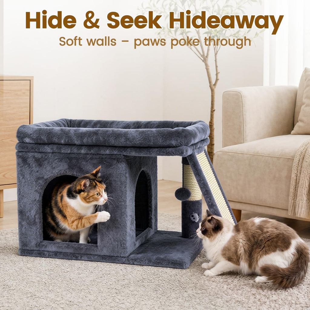 Cat Tree Tower with Scratching Post for Large Kitty, Dark Grey