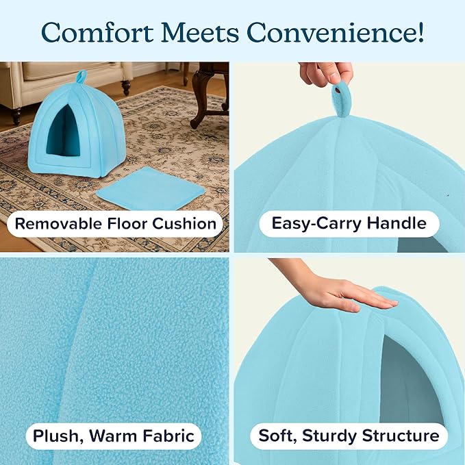 Cat House Indoor Cat Bed with Removable Foam Cushion, Plush Cat Tent Bed - Image 3