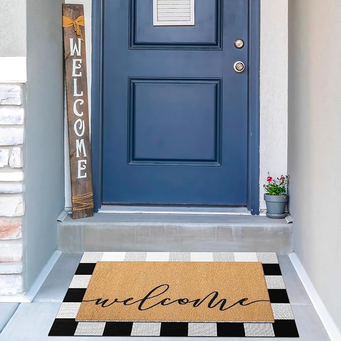 Tinideya 2 Pcs Door Mat Welcome Non Slip Coir Mats Floor Layering Doormats - Image 6