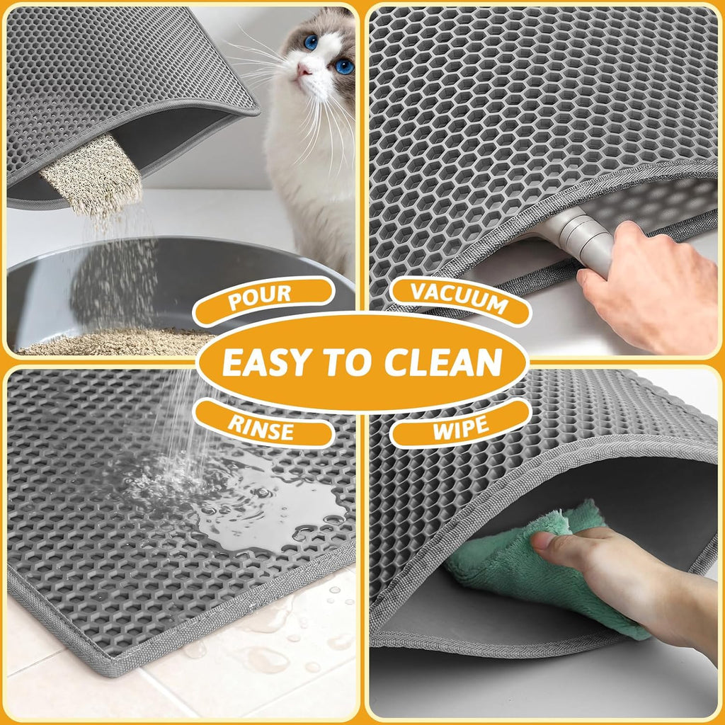 Pieviev Litter Box Mat, Double-Layer Urineproof Design, 30" x 24" Gray