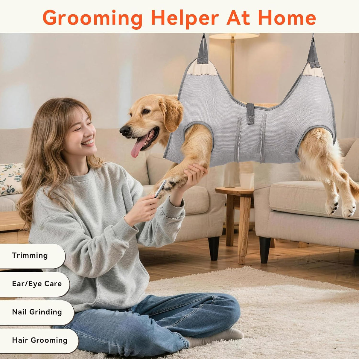 ATESON Pet Grooming Hammock Harness for Dogs, Adjustable Zipper Design Fits Two Sizes, Reinforced 4-Corner Dog Grooming Sling for Nail Trimming, Ear Cleaning & Grooming M