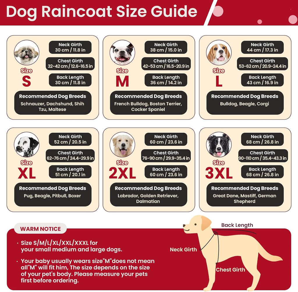 BRKURLEG Dog Raincoat, Waterproof Rain Jacket with Hood, Red Brown, L