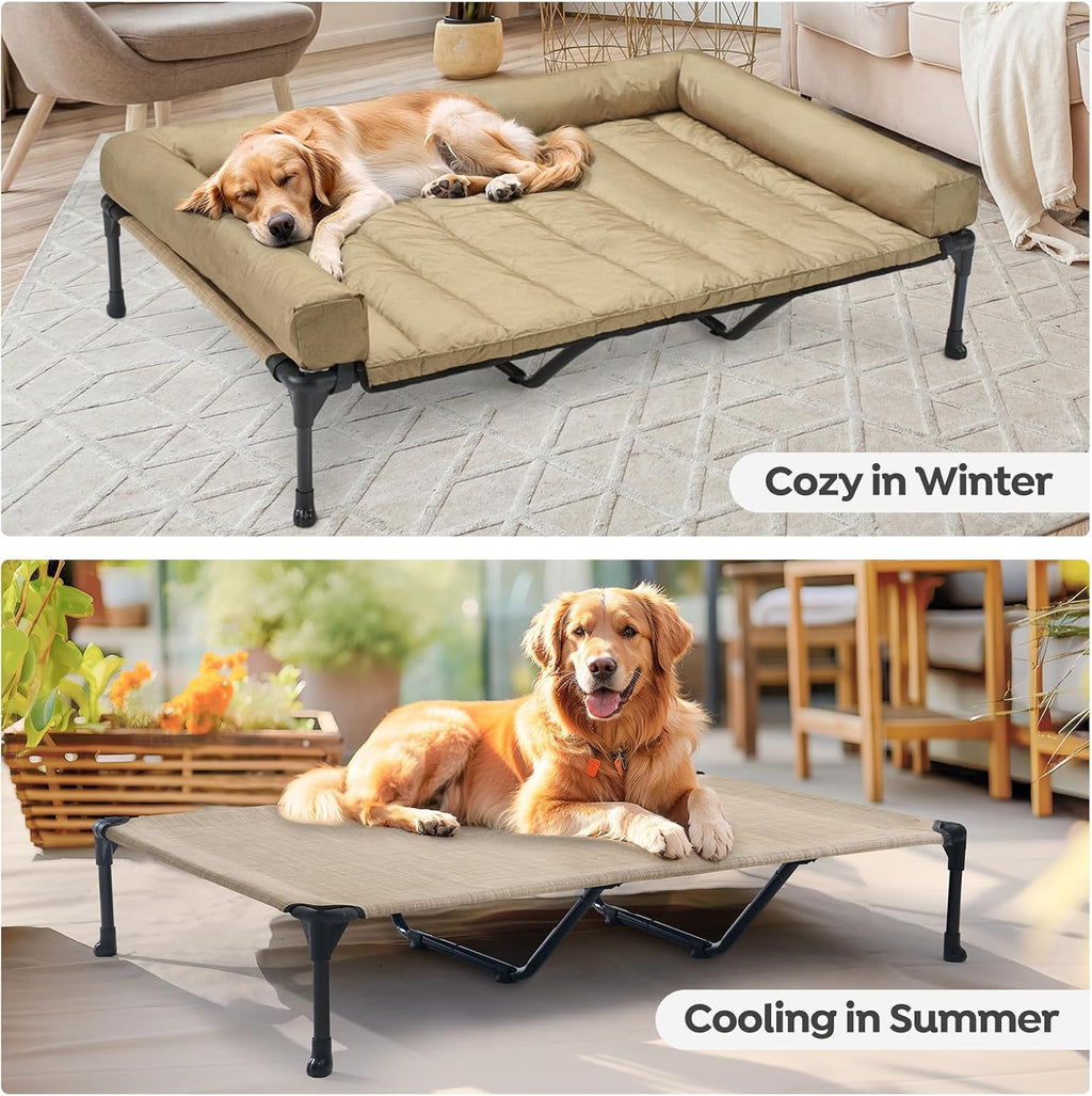 Veehoo Outdoor Elevated Dog Bed with Waterproof Bolster Cushion, Cooling