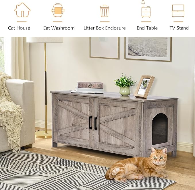 Homhedy 39.4" L Cat Litter Box Enclosure, Pet House - Image 5