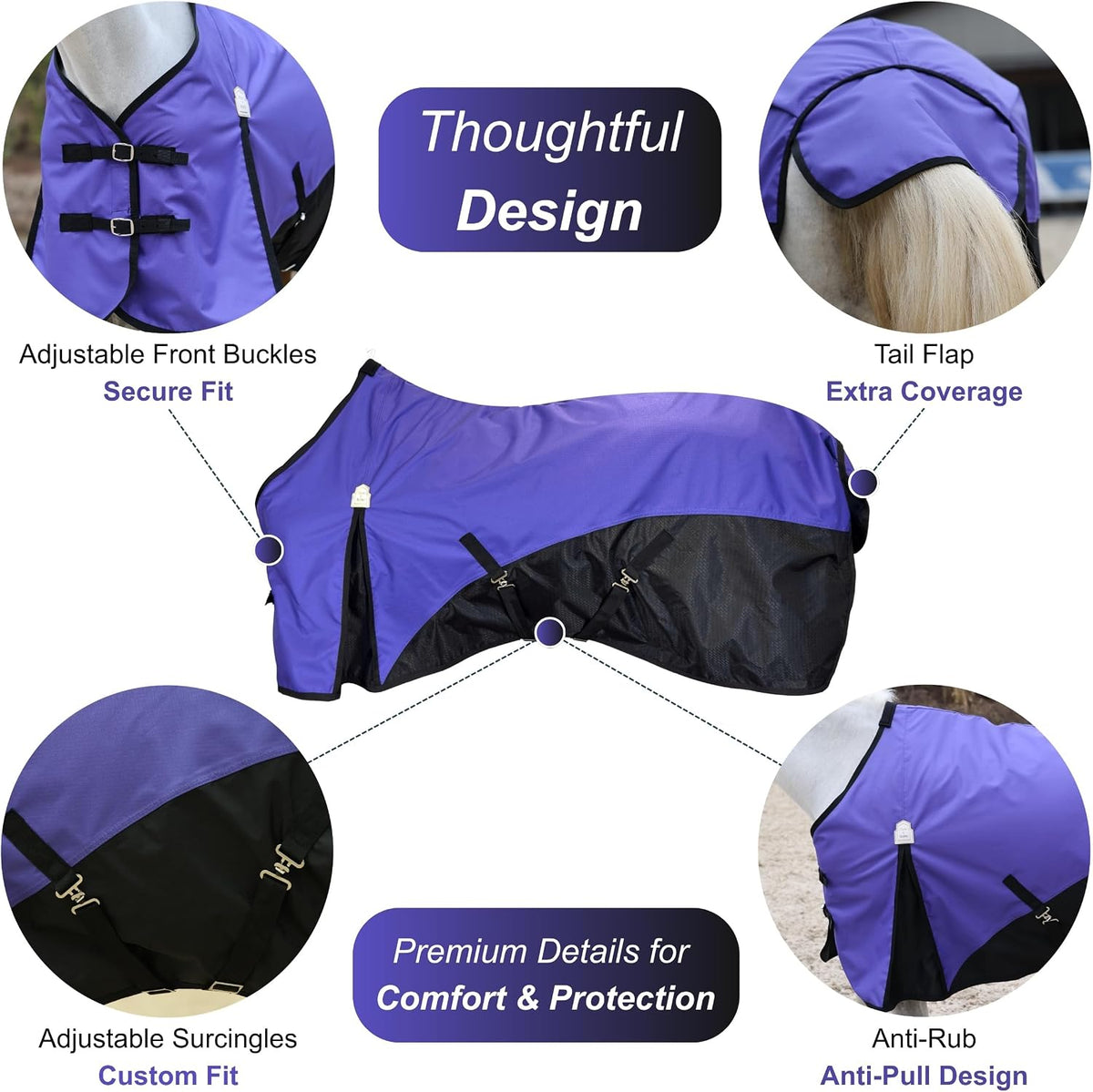 BARN & STABLE 600D Ripstop Lightweight Horse Turnout Sheet No Fill,Water-Resistant & Breathable Horse Blanket for Spring and Mild Weather, with Anti-Rub Fleece Withers