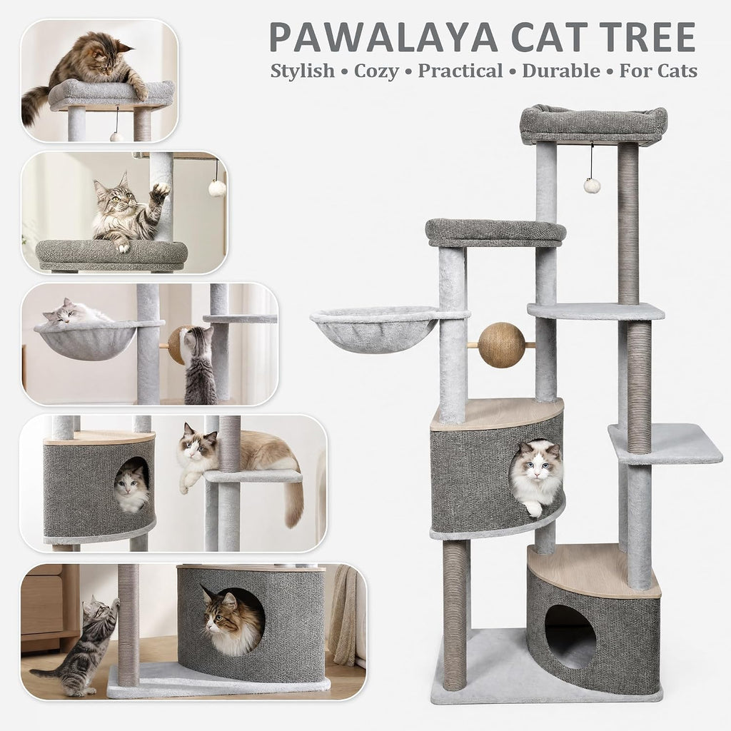 68.5" Modern Eco-Friendly Wood Cat Tree, Multi-Level Cat Tower