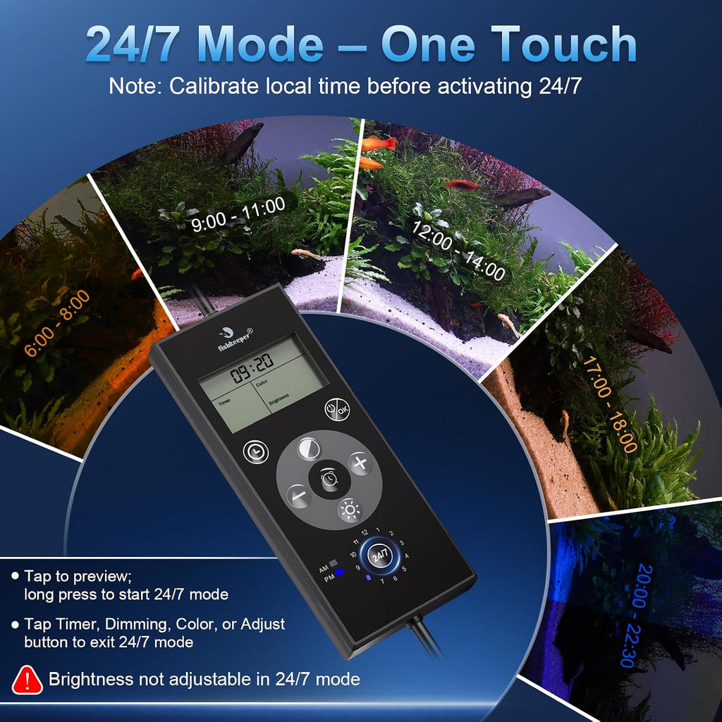 fishkeeper Aquarium Plant Light with Time Sync, 24/7 with 6 Rows of LEDs