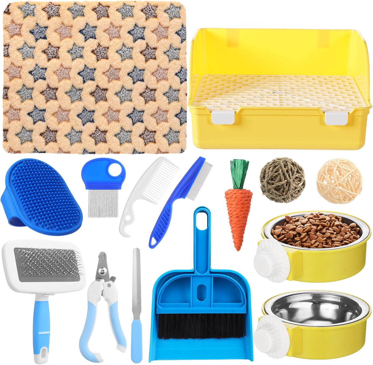 Reallnaive 15 Pcs Rabbit Starter Kit Small Litter Box Gift, Yellow