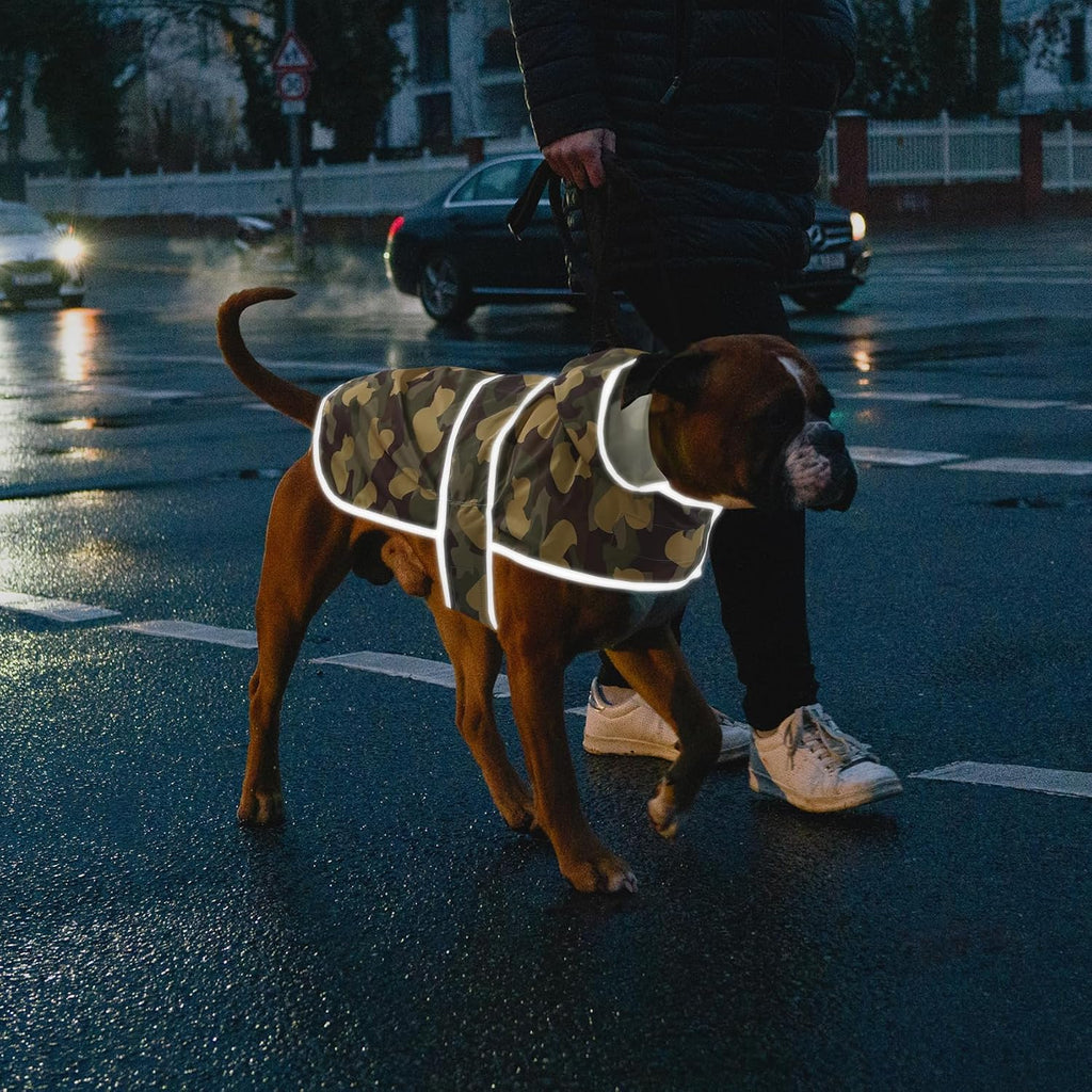 Dog Raincoat for Medium Dogs Waterproof Jacket Hooded Rain Coats with Reflective Strips Leash Hole & Poncho Adjustable Fit (CamoDuck,M)