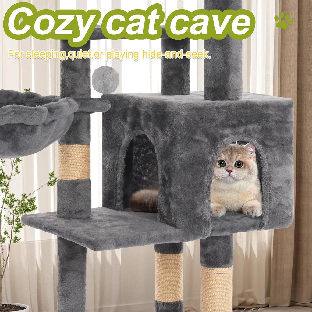 Cat Tree Tower with Hammock,40" Cat Trees for Indoor Cats Large Adult(Grey)