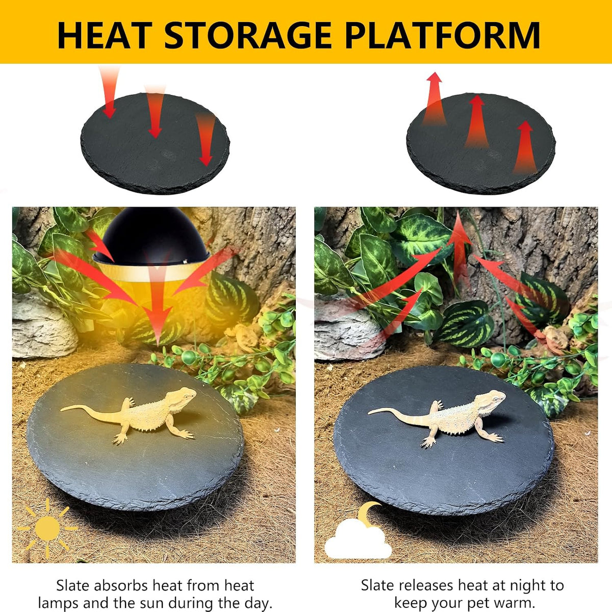 2Pcs Reptile Basking Platform 7.8in Rock Slate Plate Food Bowl for Tortoise