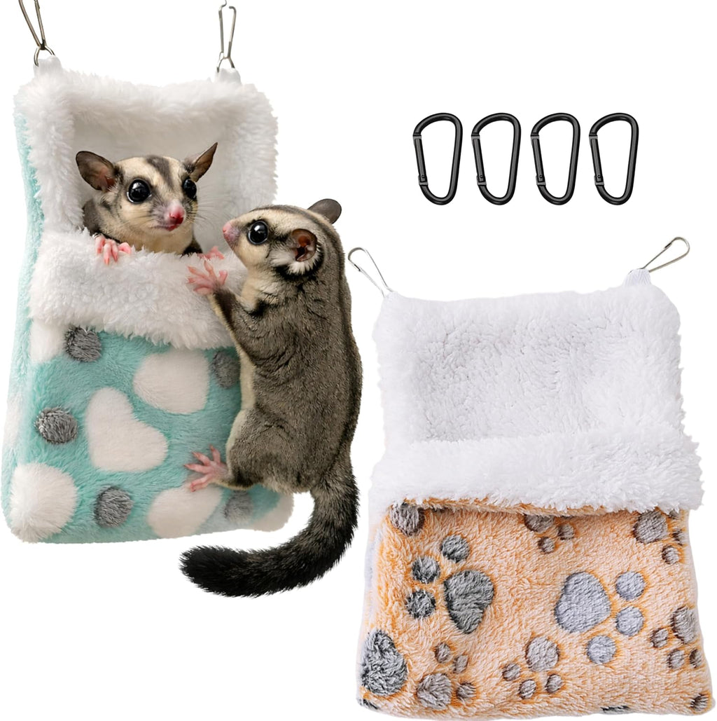 Sugar Glider Sleeping Pouch Bed Cage, 2pcs Hanging Warm Comfortable Sleeping Pouch Bag, Sugar Glider Hideout Habitat Decoration Cozy Cage Accessories, Nest Bed for Small Animals (Hammock)