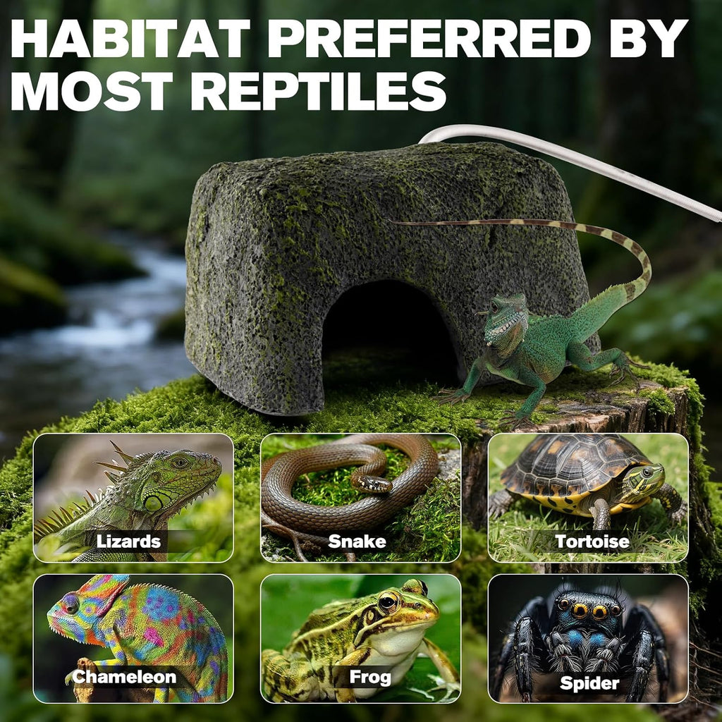 Reptile Heated Rock Bearded Dragon Basking Platform with Hide Cave,12V Thermostatic Heat Rocks Reptiles Habitat Decor Accessories for Lizard Gecko Tortoise Snake