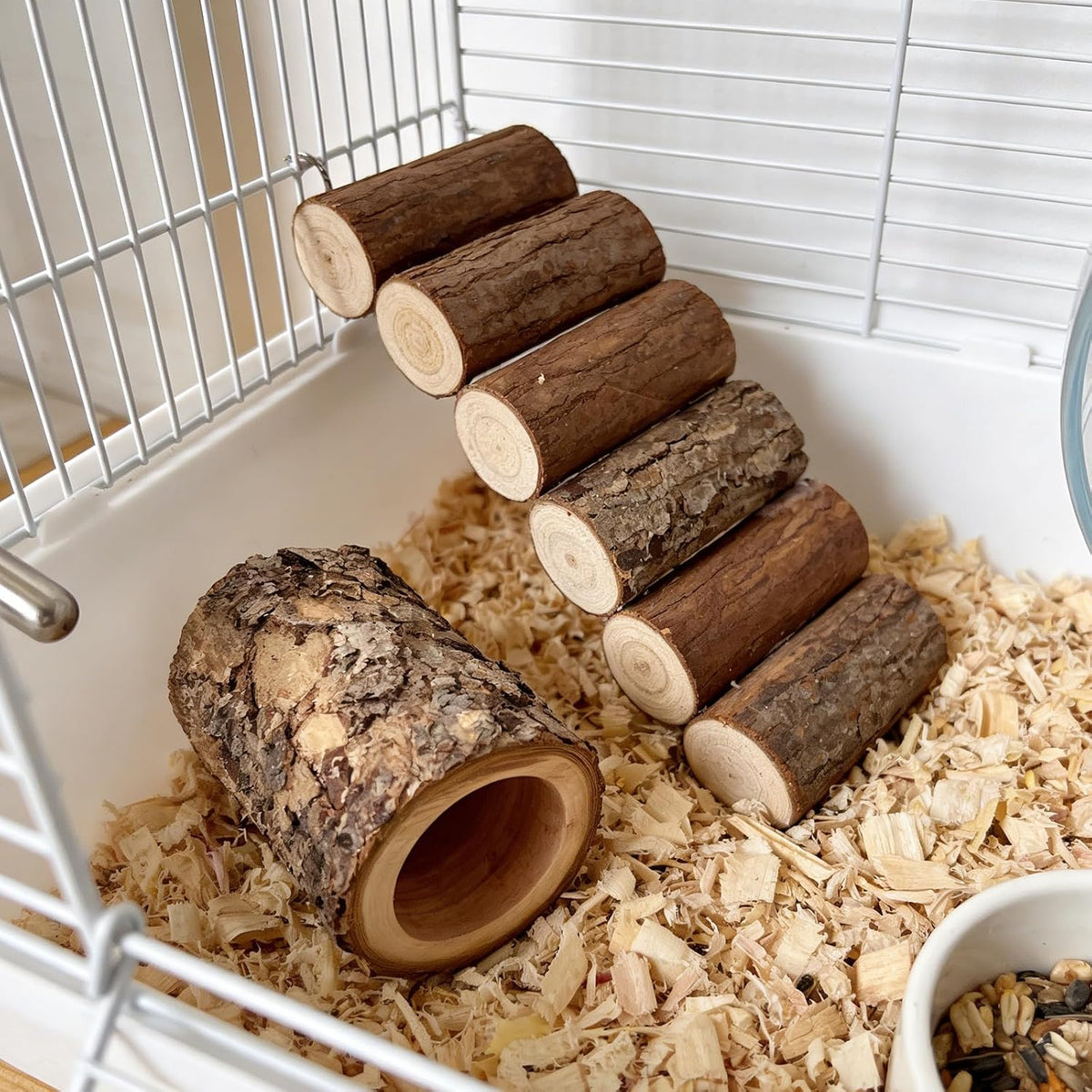 Natural Apple Wood Hamster Tunnel Hideout, 3 Pack Wooden Small Animal Hideaway, Hamster Cage Accessories for Dwarf Hamsters Syrian Hamster Rest Hiding