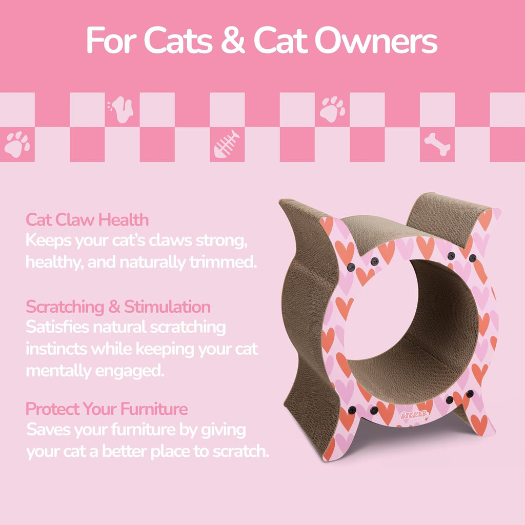 16.5" Nyan Modern Heart Pattern Cardboard Tunnel Cat Scratcher with Catnip, Durable Corrugated Indoor Hideaway Den and House to Protect Furniture, Sanctuary, Pink/Red CSR1007C