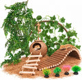 10PCS Crested Gecko Tank Accessories, Reptile Plants Bridge Vines, Coconut Shell with Ladder for Lizard, Chameleon Cage, Snakes, Hermit Crab, Leopard Gecko Tank Accessories, Terrarium Decor