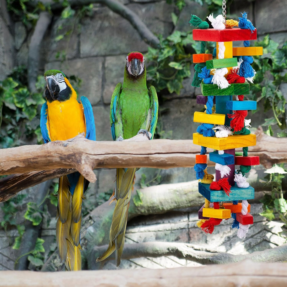 Seenelling 3 Pcs Extra Large Bird Toys for Parrots, Block and Rope