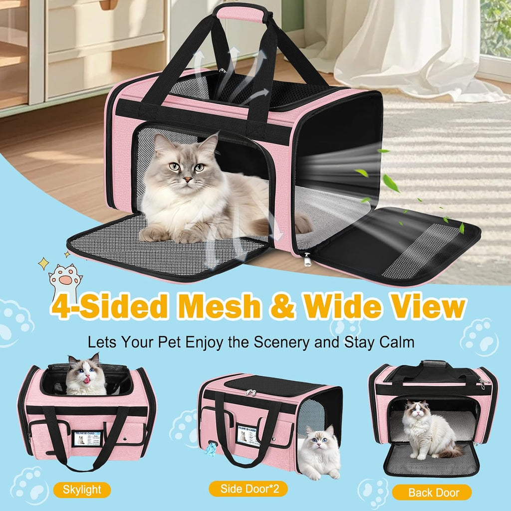 HUANLANG Large Cat Carrier Soft Sided Travel Pet Carrier Airline Approved