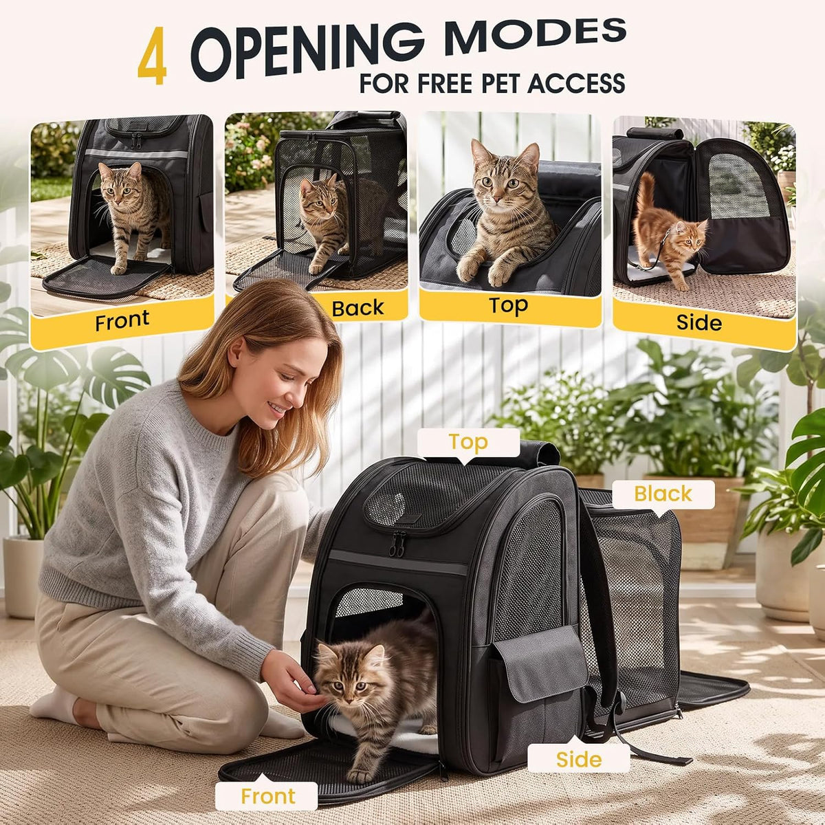 Cat Carrier Backpack Expandable Pet Carrier with Breathable Window (Black)
