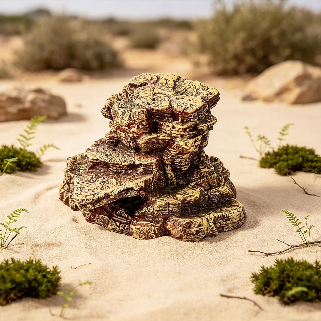 Teaeeno Reptile Hide Rock Cave, Medium Resin Corner Hideout for Growing Leopard Geckos, Juvenile Snakes, Small to Medium-Sized Lizards & Terrestrial Invertebrates, Natural Terrarium Tank Decor