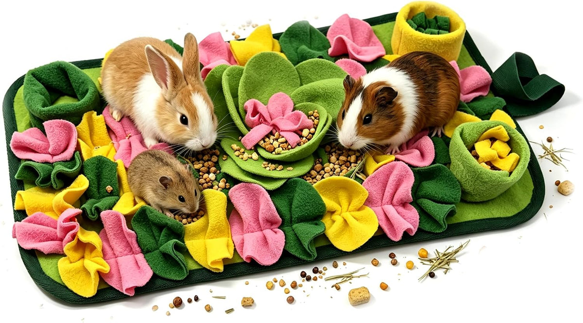 Guinea Pigs Foraging Mat，Rabbit Snuffle Mat for Bunny Hamsters Puzzle Toys Ferrets Interactive Feeding Mat for Hedgehog Chinchillas Small Animals (Green)