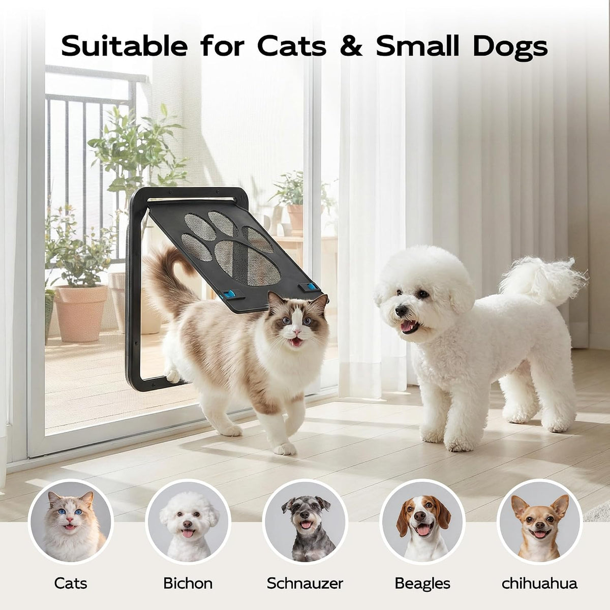 PetPrime Cat Door for Screen Door with Flap Opening 8×10 inches,Lockable Auto-Close Magnetic Pet Door for Cats & Small Dogs,Suitable for Sliding Screen Door,Easy Install,Small