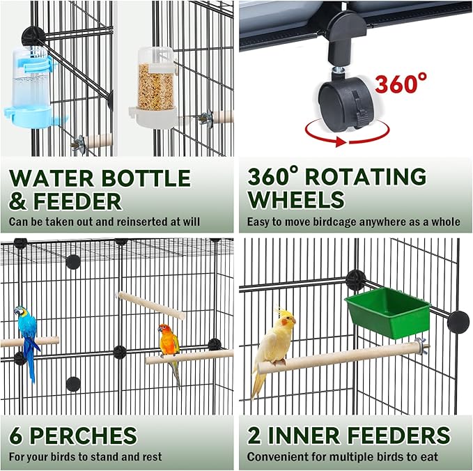 Encrypted Bird Cage, with Wooden Perches, Metal Parakeet Cage with Slide-Out - Image 4