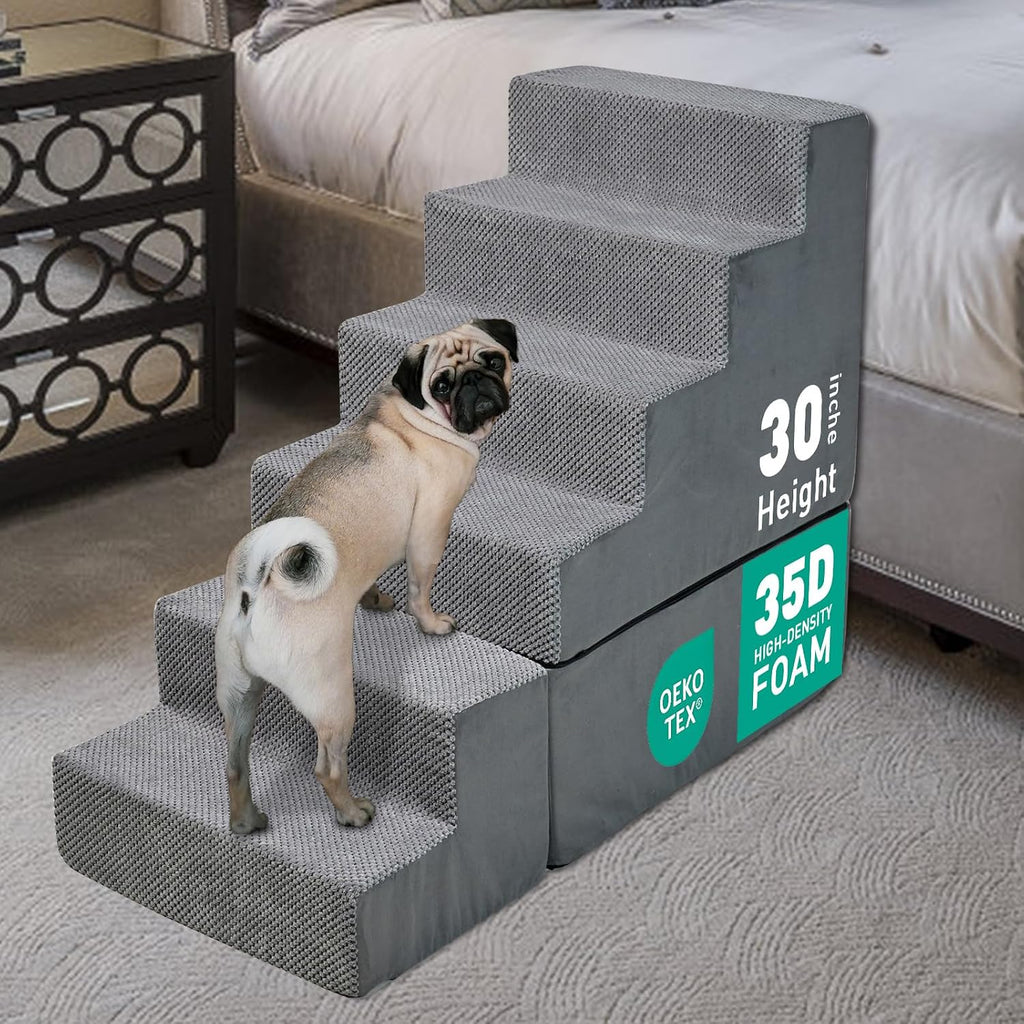 6-Step 35D Foam Dog Stairs Steps for High Beds 30-32" H