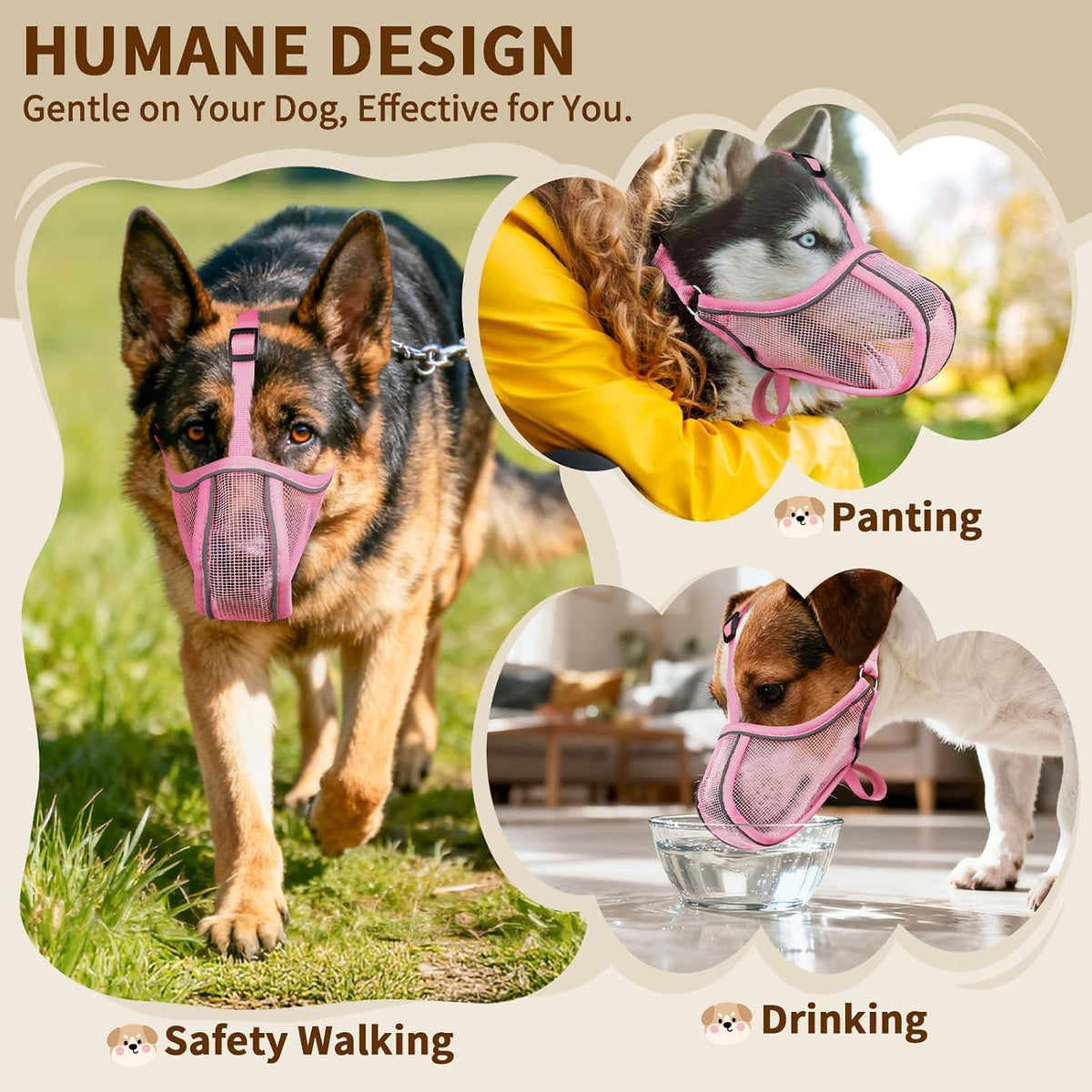 Mayerzon Dog Muzzle Mesh to Prevent Scavenging Biting Chewing | Pink, M