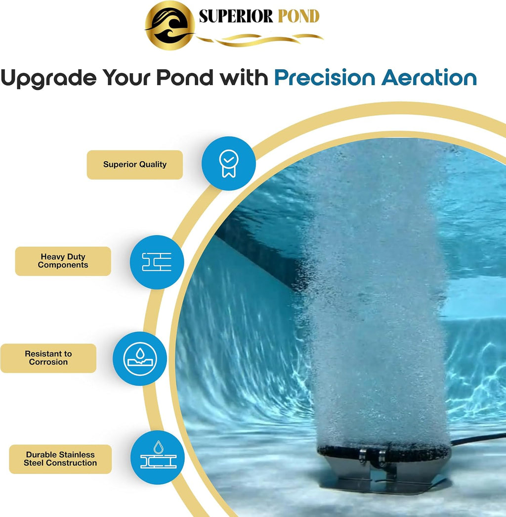 Superior Pond Fine Bubble Lake Diffuser – Outdoor Aeration, Made in USA
