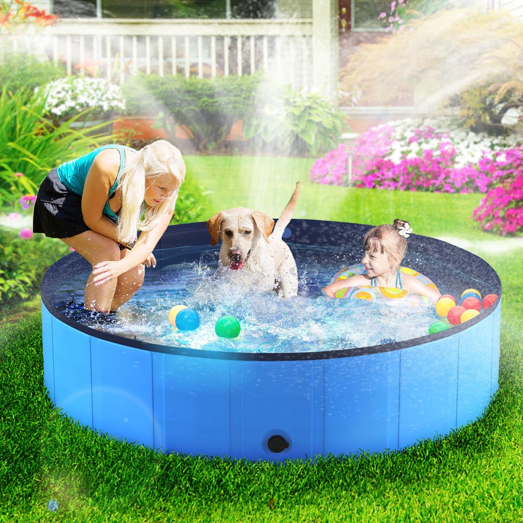 Niubya Foldable Dog Pool, Collapsible Plastic Dog Swimming Pool, 72x12 in