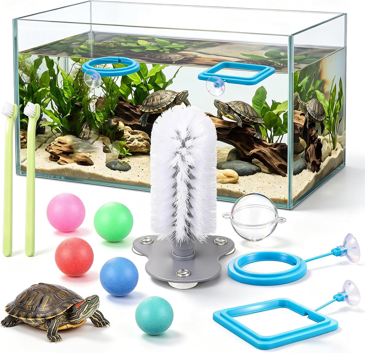 Sosation 11 Pcs Turtle Tank Accessories Turtle Brush Toy Cleaner Feeder